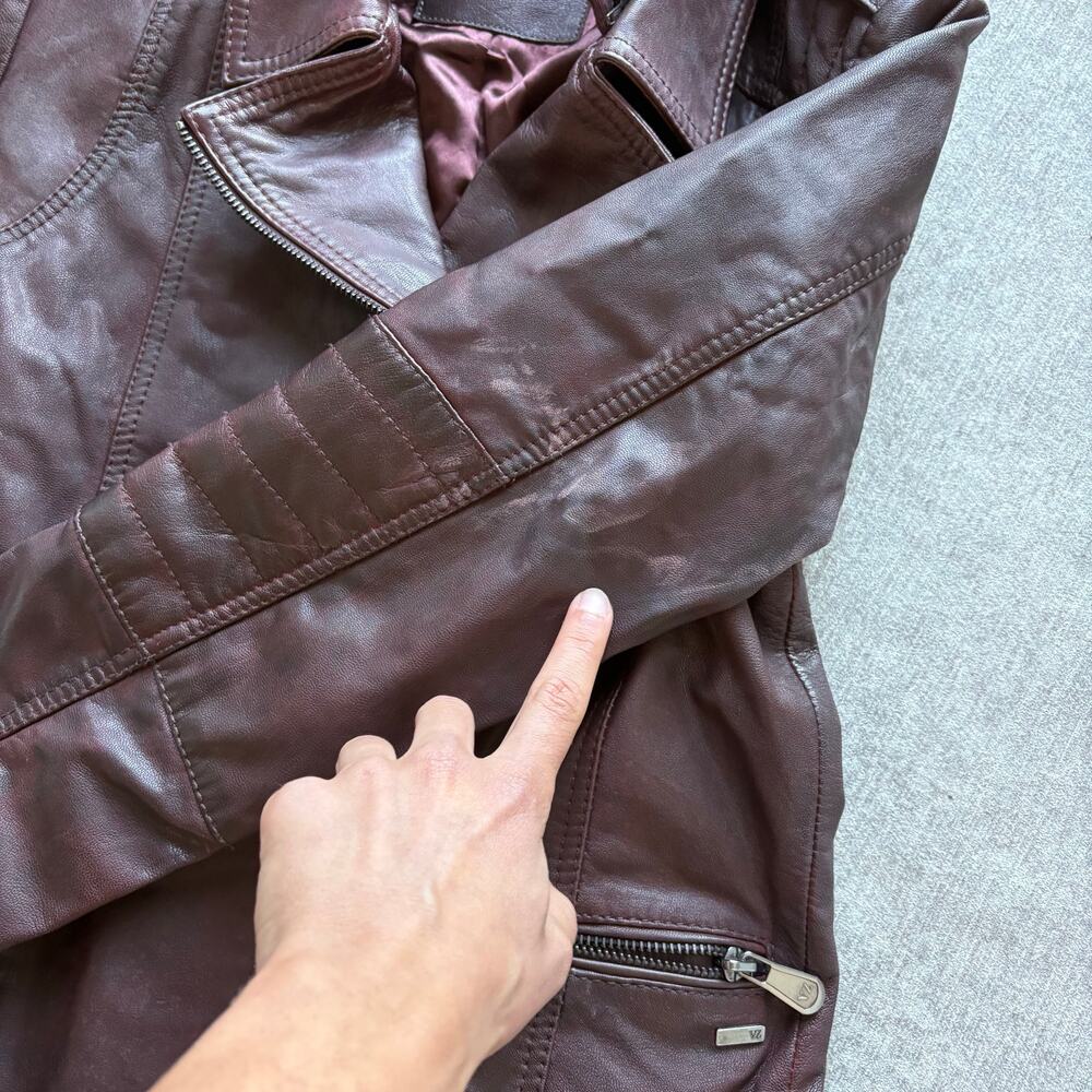 Velez Burgundy Hoodie Leather Jacket - Picture 4 of 7